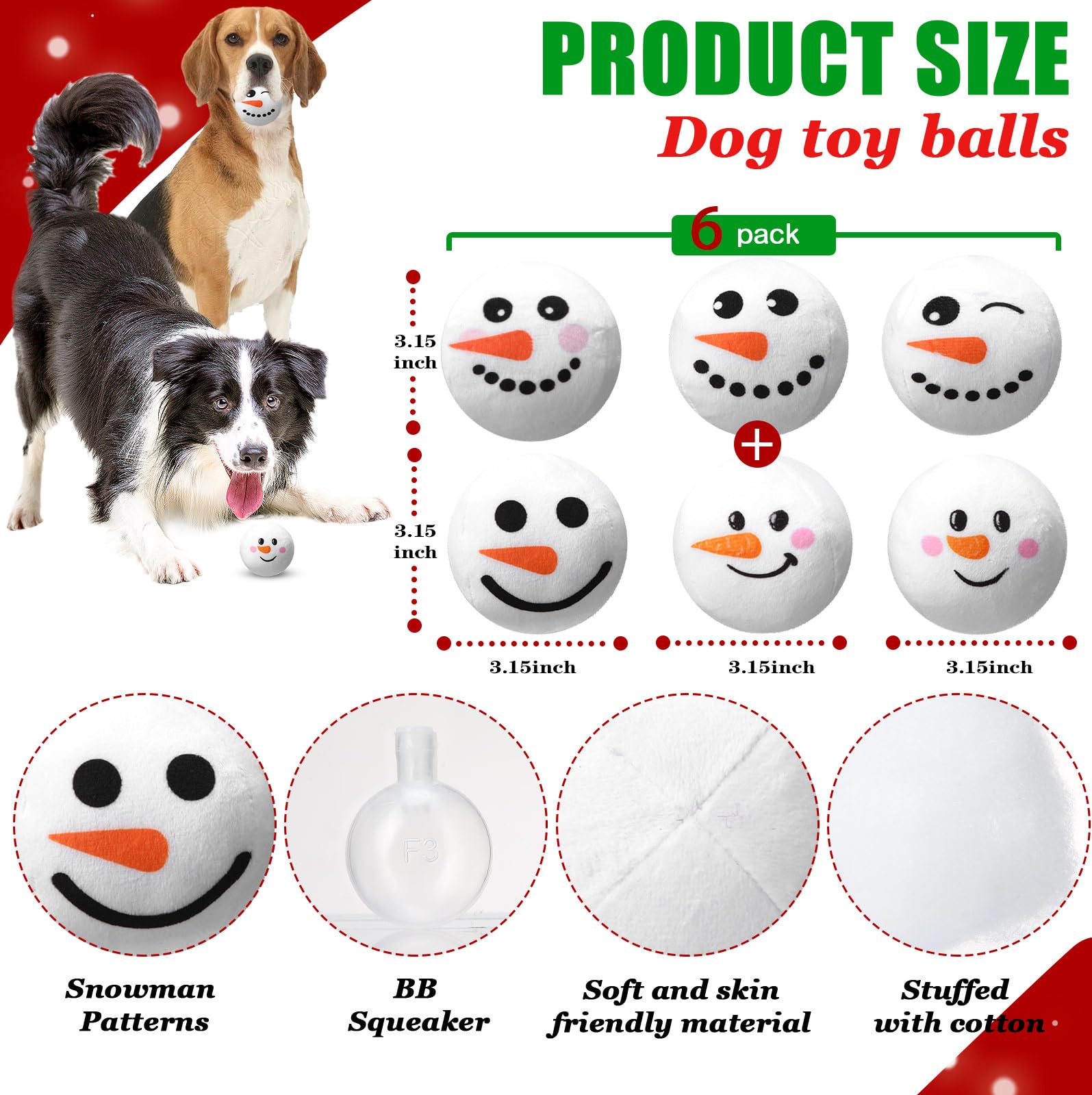 Leyndo 24-pack Christmas dog ball toys with six snowman designs for variety.