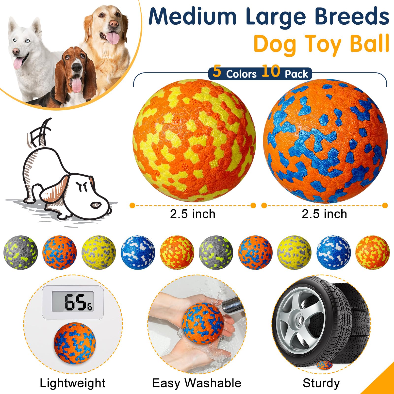 Leyndo 2.5in dog ball colors variety for multi-dog sessions