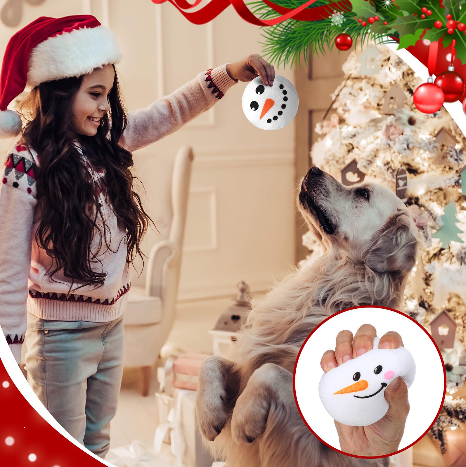 Leyndo plush snowman dog ball toy with squeaker for festive holiday fun.