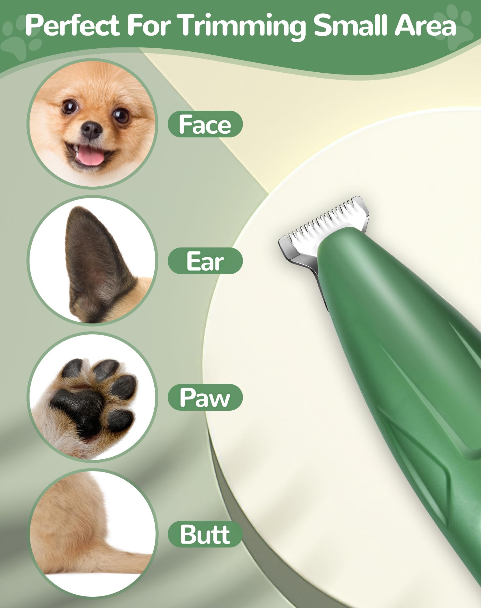 LEYOUFU dog clippers green-noise close-up illustrating low-noise performance