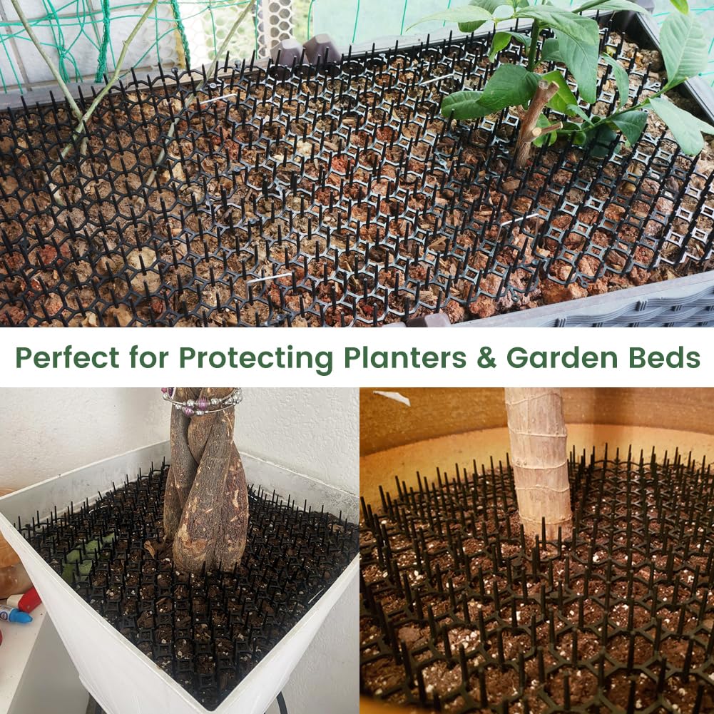 Ley's cat deterrent mat around plants keeps cats from digging in pots.