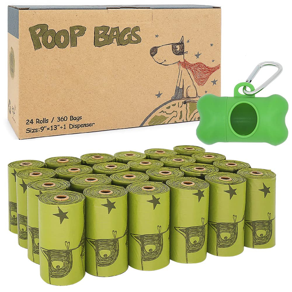 Ley's dog poop bags with dispenser on leash for easy access during walks.