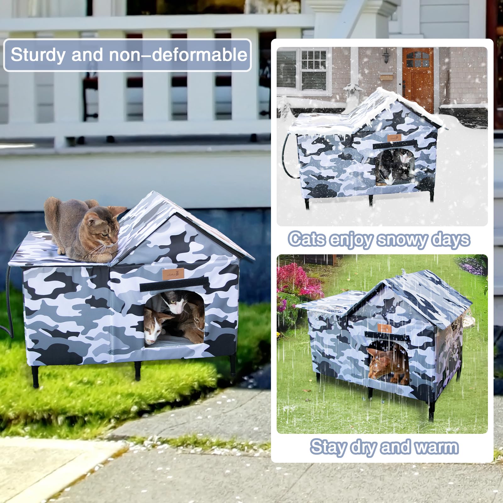 Lfokd weatherproof cat house with waterproof fabric protects against rain