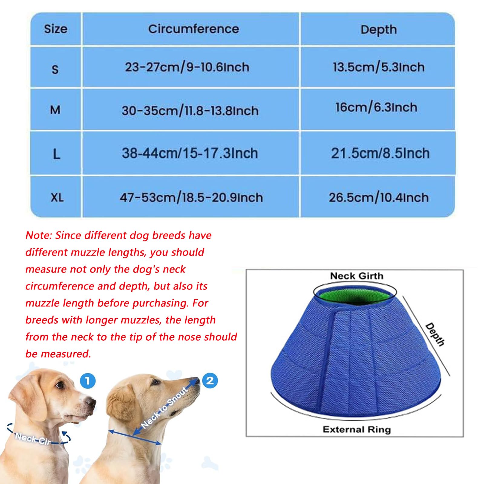 LH NTGR soft dog cone blue worn by a dog, aiding post-surgery recovery.