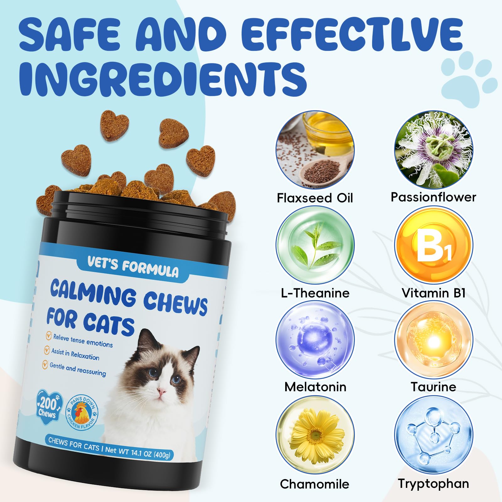 LHQR Calming Chews label and packaging, veterinary-quality assurance.