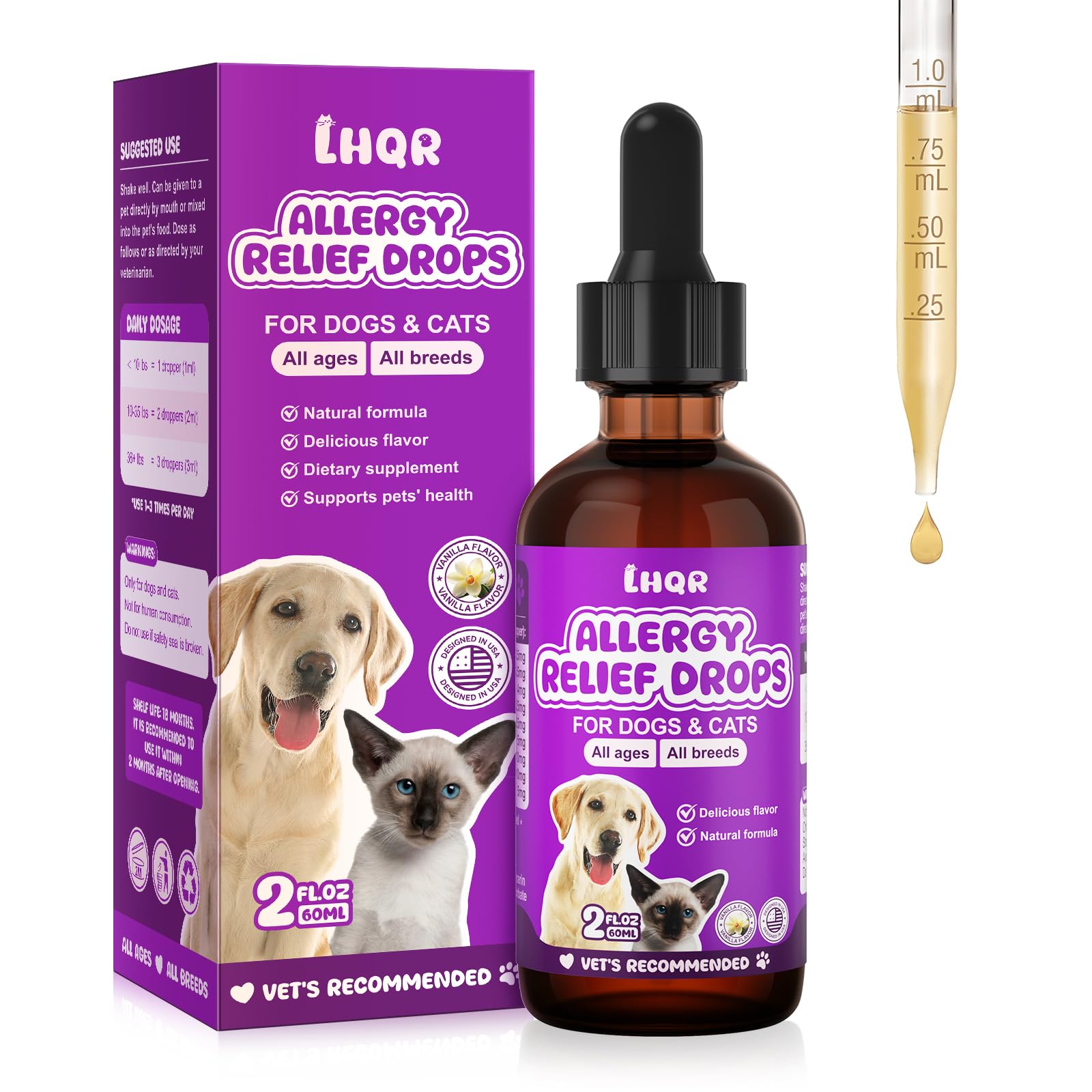 LHQR Liquid Allergy Drops packaging shown for easy at-home daily use