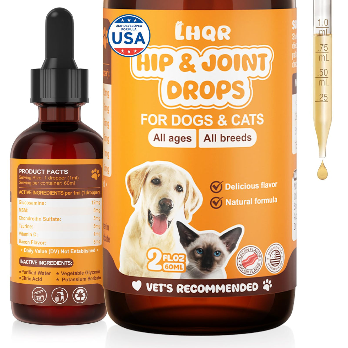 LHQR liquid glucosamine for dogs drops bottle highlighting joint support formula
