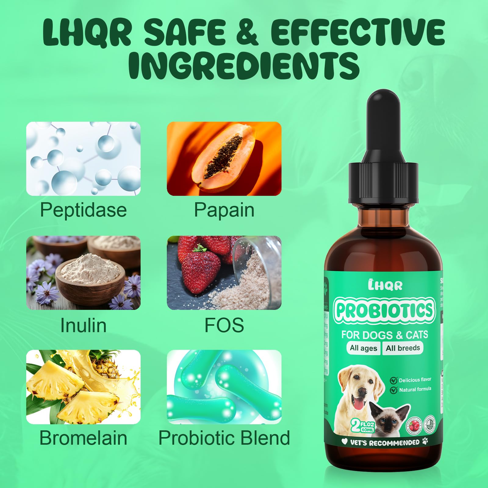 LHQR Liquid Probiotics label close-up shows 1.2B CFU and ingredient highlights.