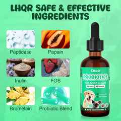 LHQR Liquid Probiotics label close-up shows 1.2B CFU and ingredient highlights.