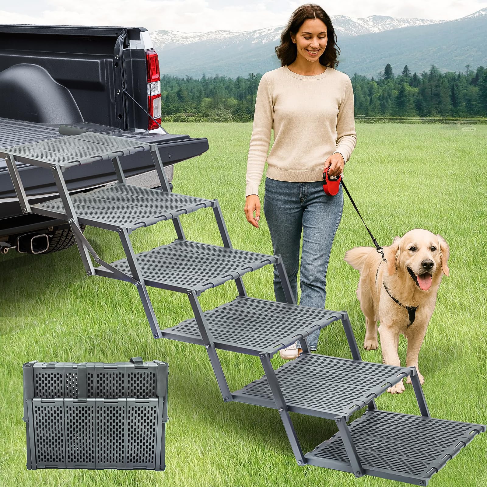 LIALEX wide dog ramp car trunk setup promotes safe entry for large dogs.