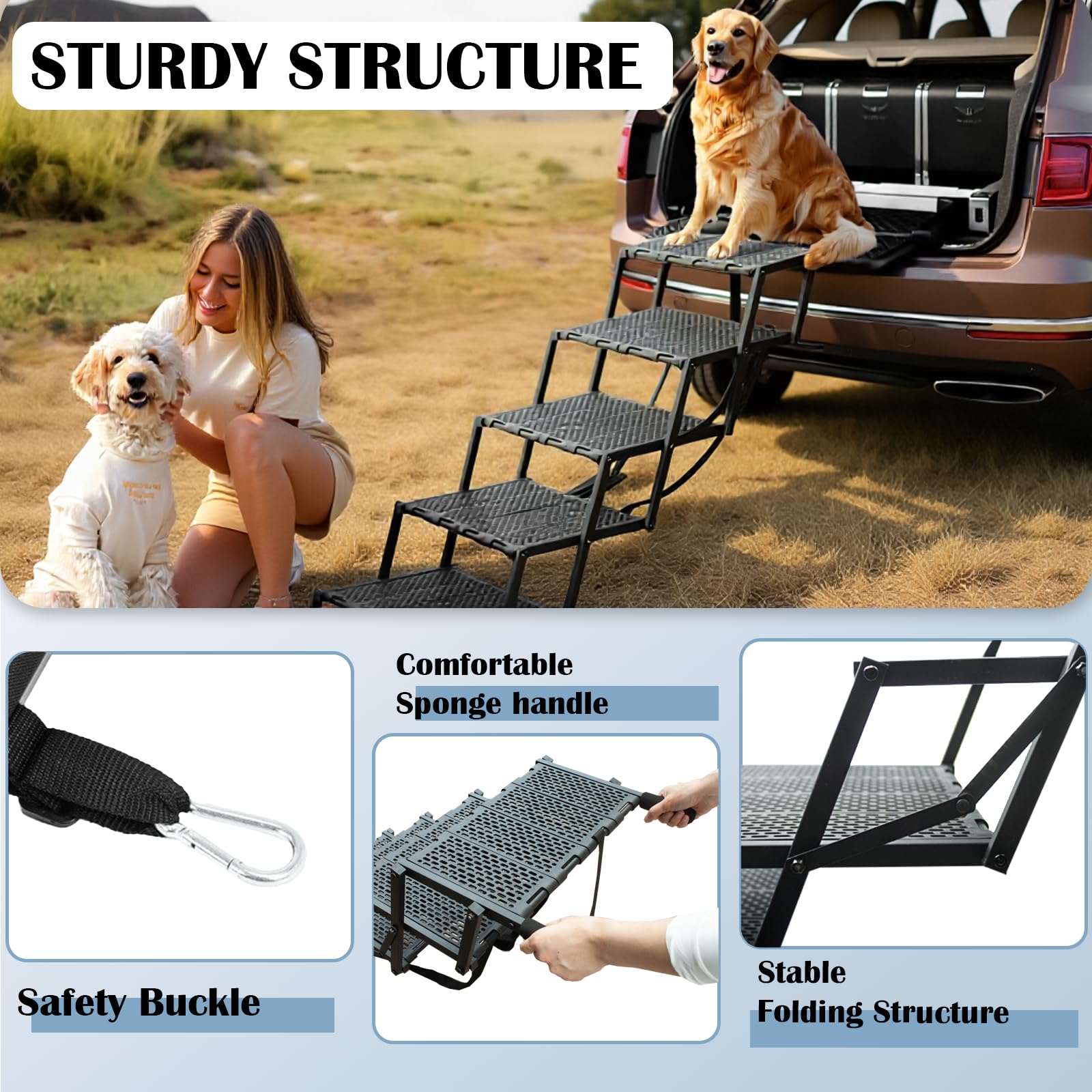 LIALEX wide dog ramp adjustable height fits most vehicles for versatile use.