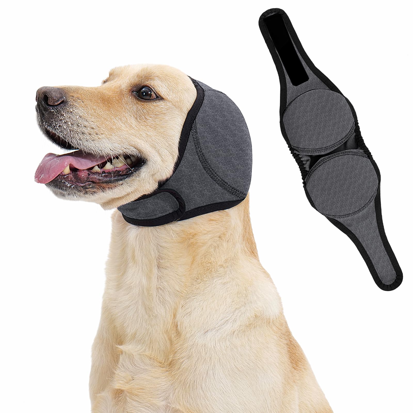 LIANZIMAU Quiet Ears dog ear covers reduce noise for anxious dogs during storms.