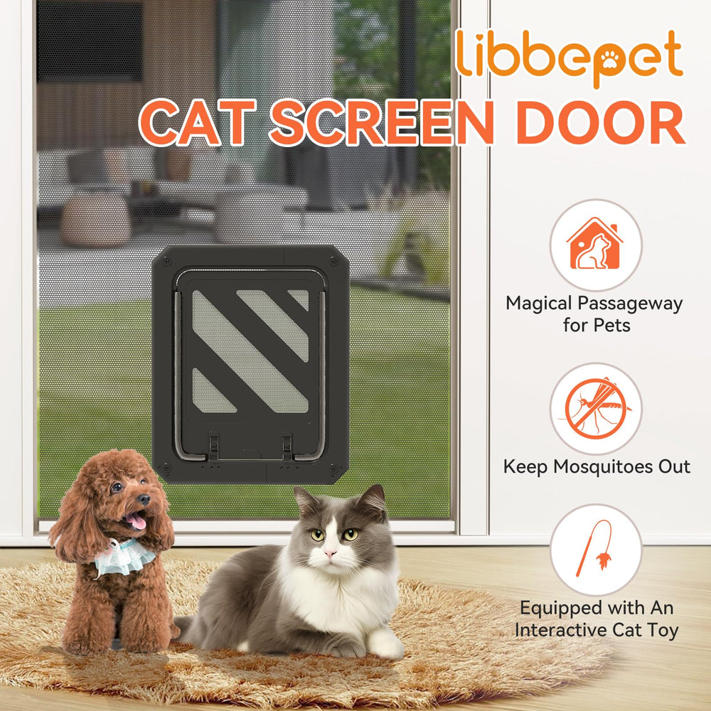 LIBBEPET cat door magnetic flap shown for automatic closing and insect protection