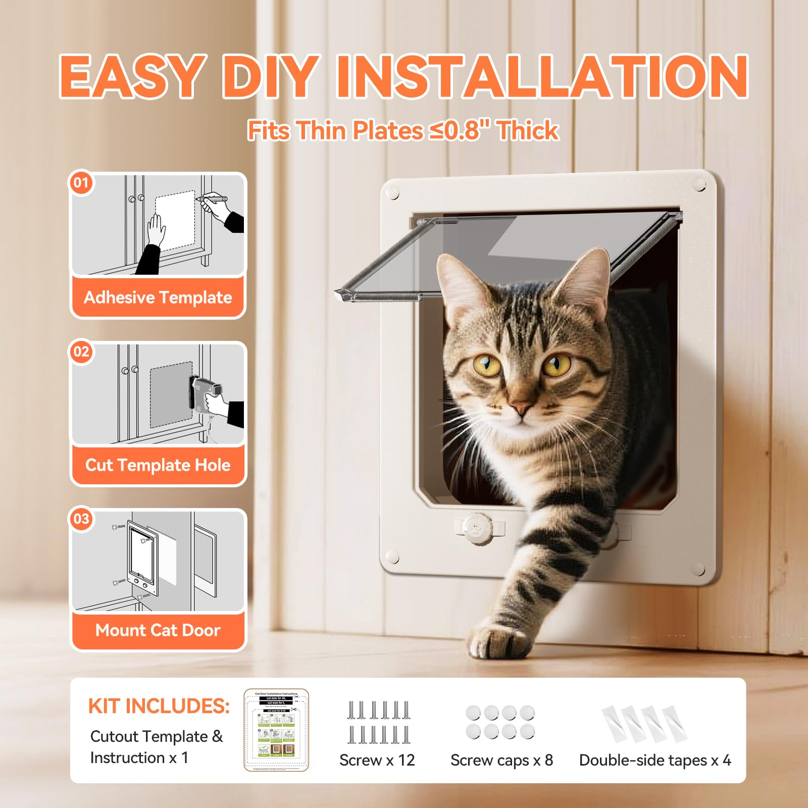 LIBBEPET Thin Cat Door DIY installation kit enables safe setup.