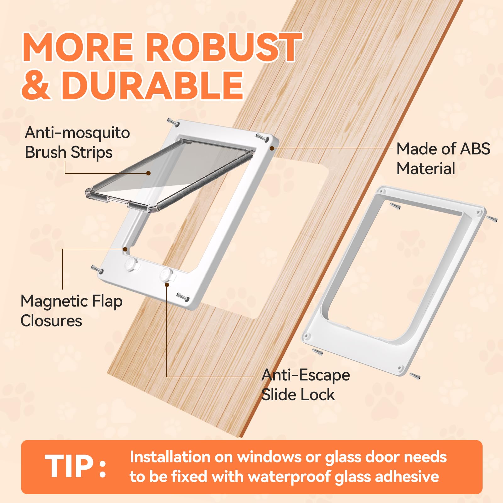 LIBBEPET door uses magnets and brushes to seal out rain and pests.