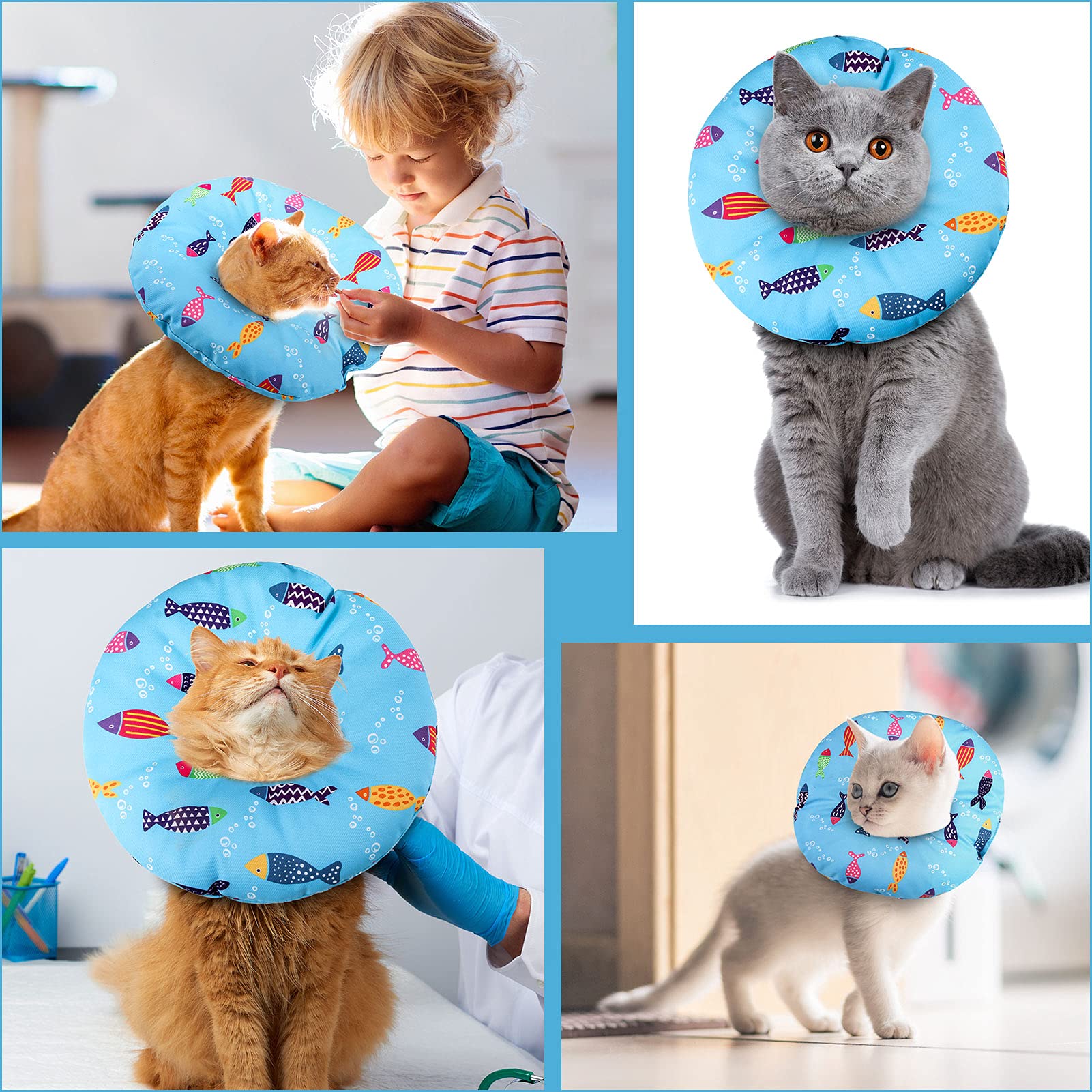 Libfrnt cat cone collar cute fish pattern adds charming style