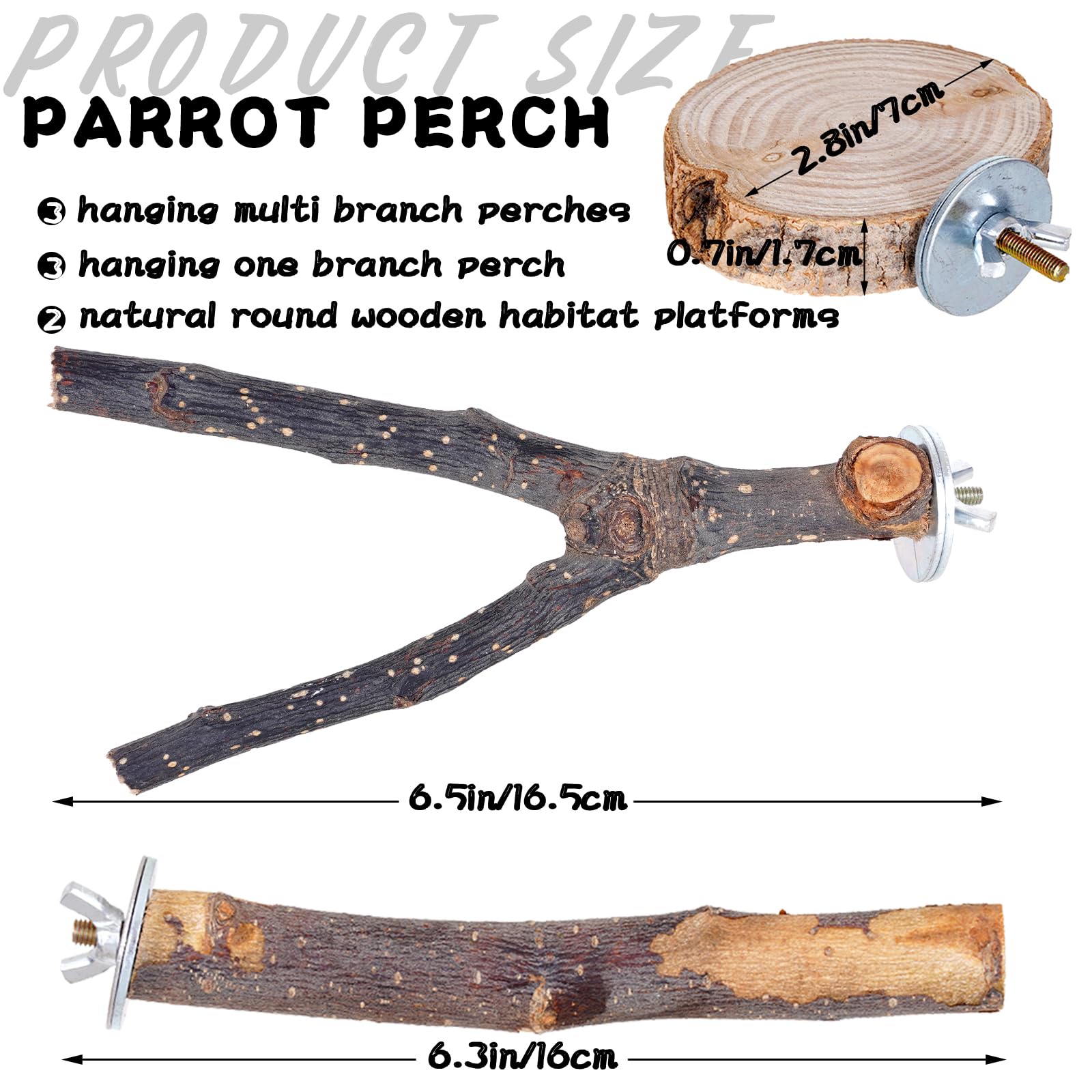 Libiline easy-install perch demonstrates secure in-cage attachment with bolts and wing nuts.