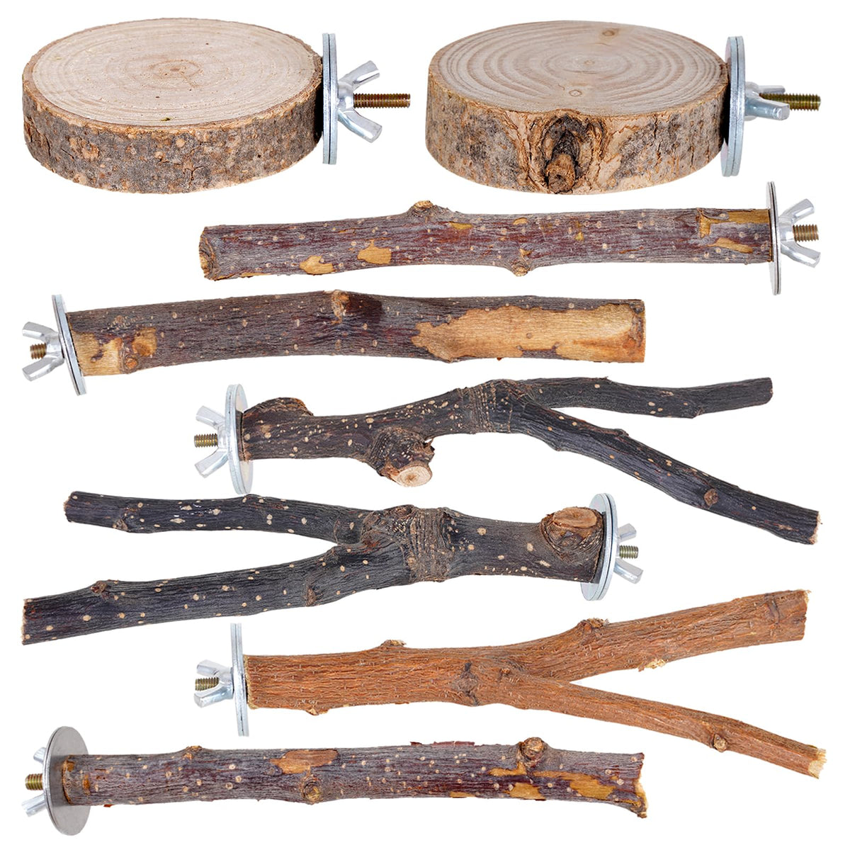 Libiline multi-branch perch close-up shows natural wood for birds' foot exercise.