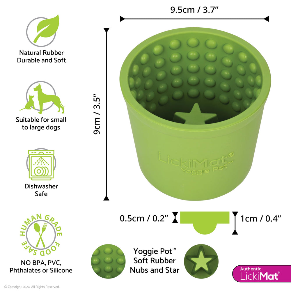LICKIMAT Yoggie Pot enrichment puzzle for interactive dog feeding.