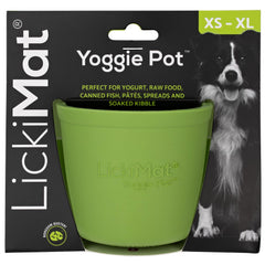 LICKIMAT Yoggie Pot green distraction during extended licking sessions.