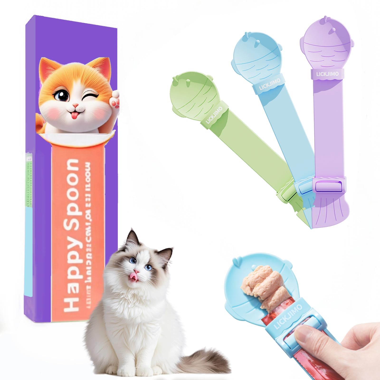 LICKJIMO cat treat spoon with roller squeezer for mess-free feeding