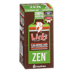 Licks Dog Zen bottle front with roasted chicken flavor for calmer dogs during events