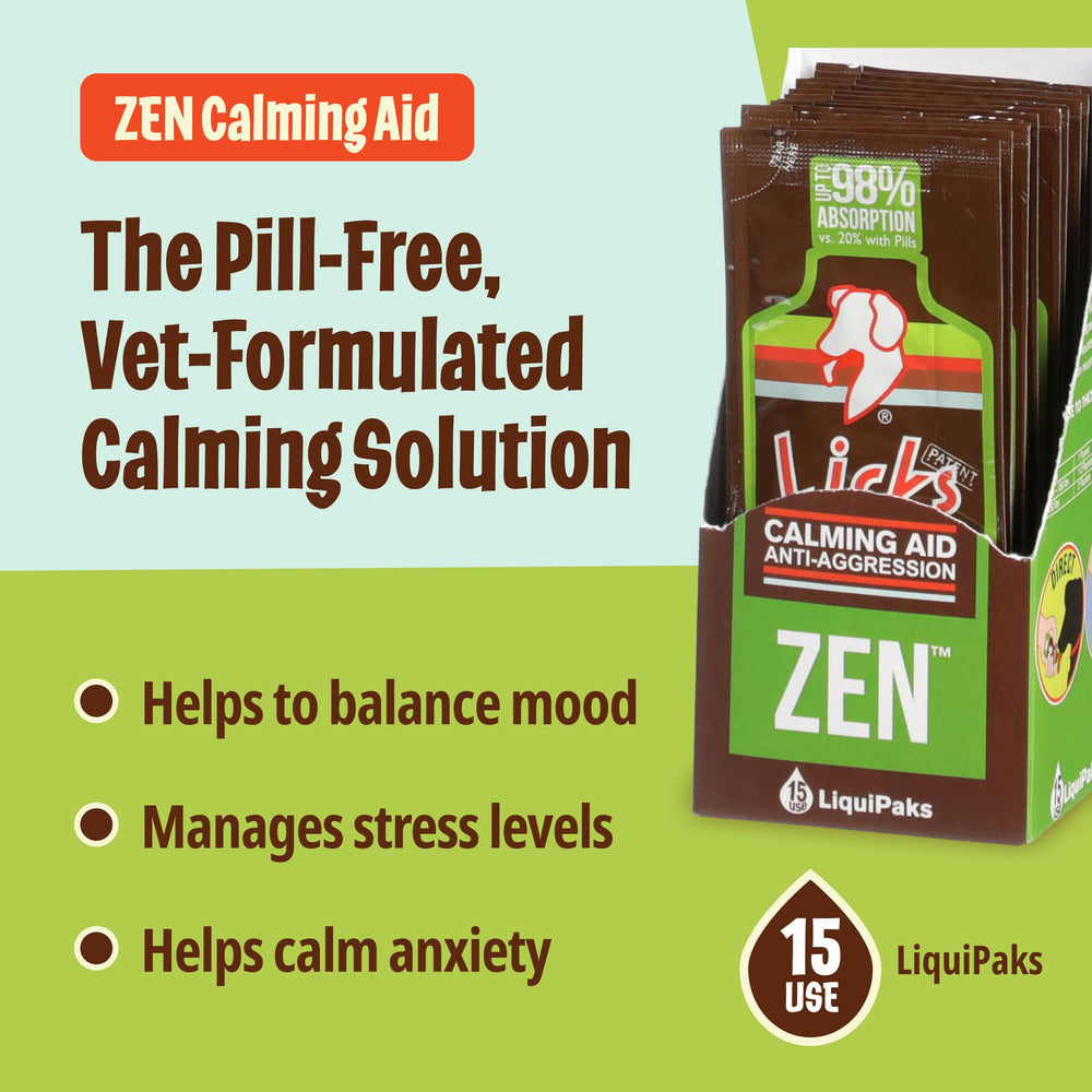 Licks Pill Free Zen Dog Calming gel-packet open for use
