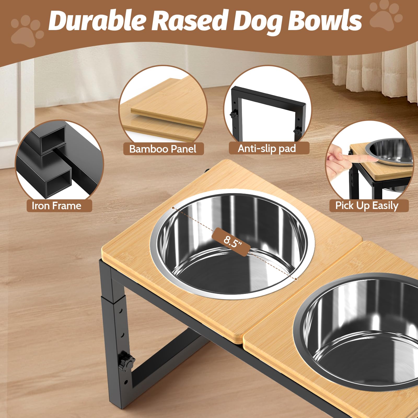 LIDTOP removable stainless steel bowls, 80oz each, are easy to clean.