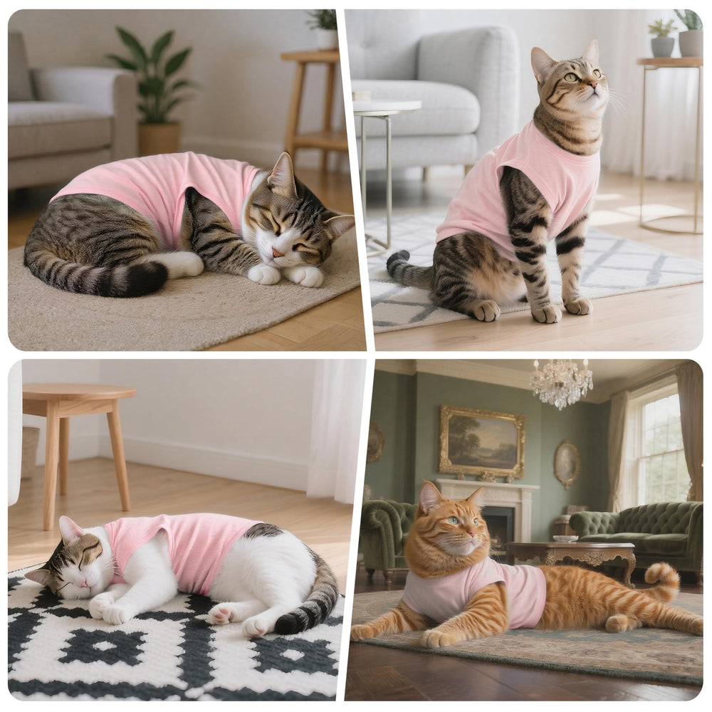 LIEVUIKEN cat-recovery-suit-pink back-velcro-fit makes dressing easy