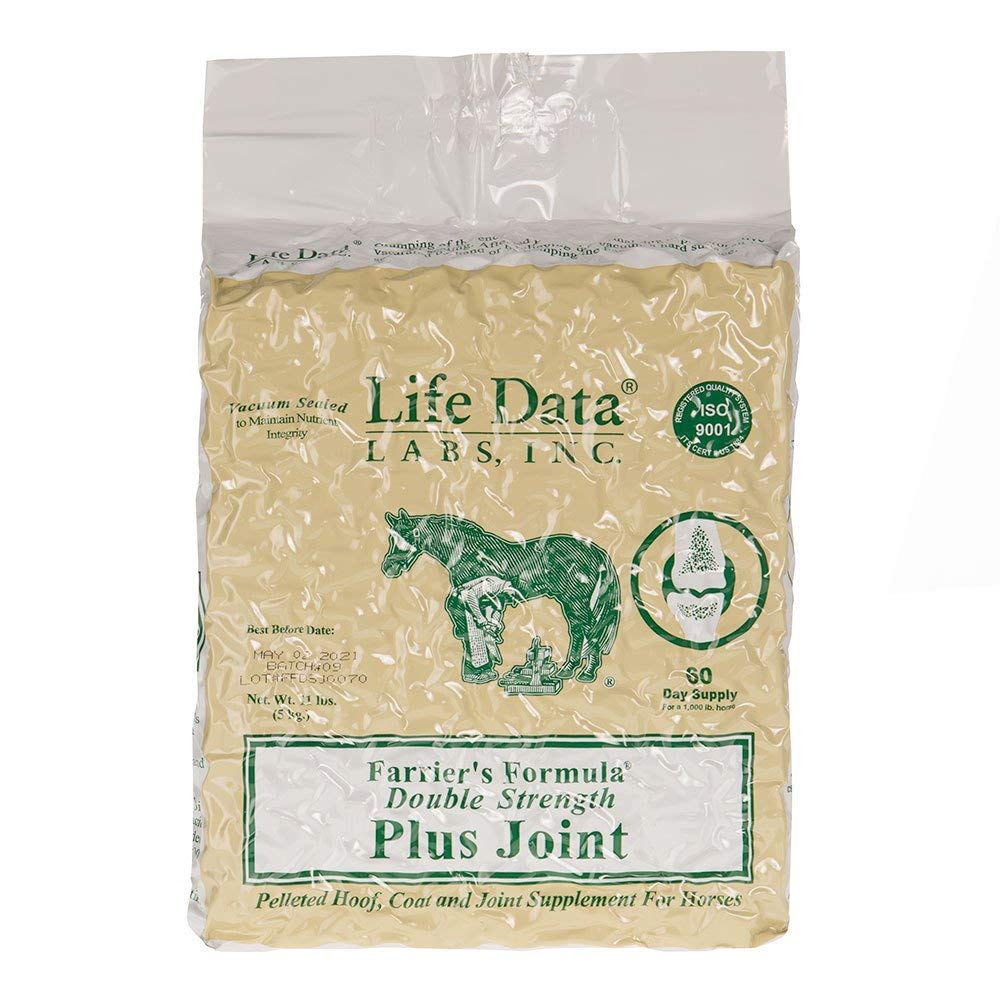 LIFE DATA LABS Farriers Formula Double Strength Plus Joint 11-lb bag pelleted hoof coat and joint support.
