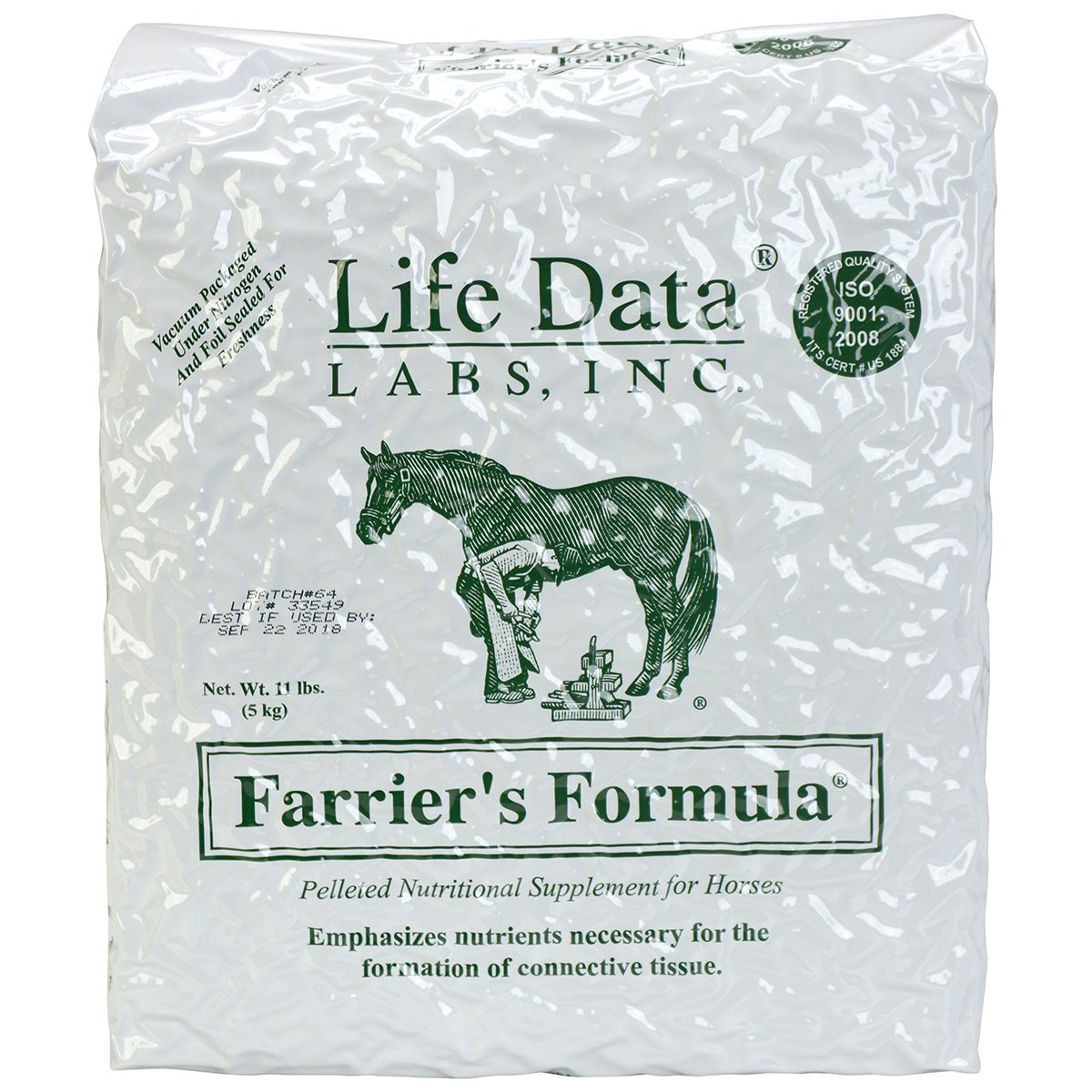 Life Data LABS Farrier's Formula refill bag - pelleted hoof supplement supporting growth and coat condition.