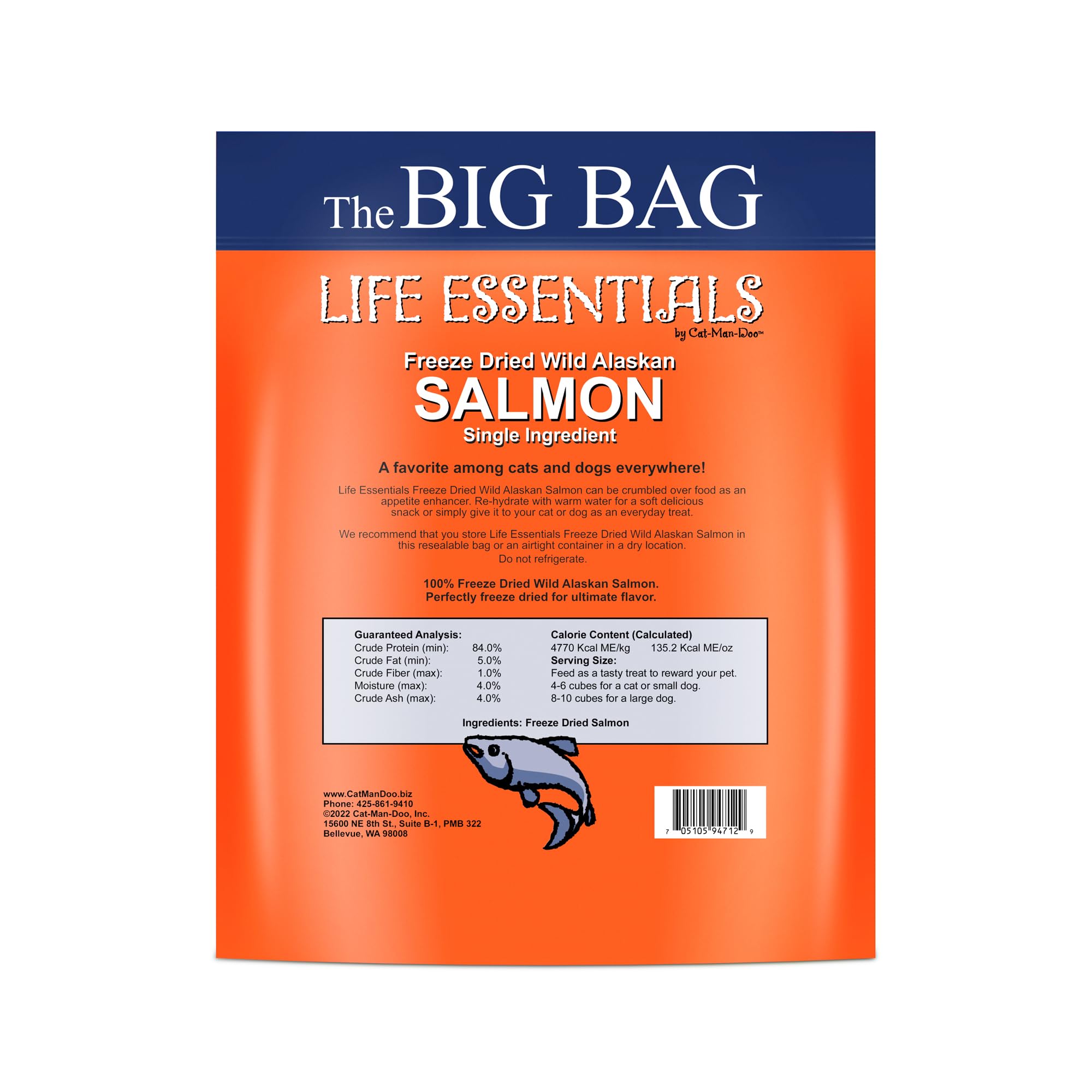 Life Essentials by Cat-Man-Doo salmon treats close-up, crunchy texture ideal for training.