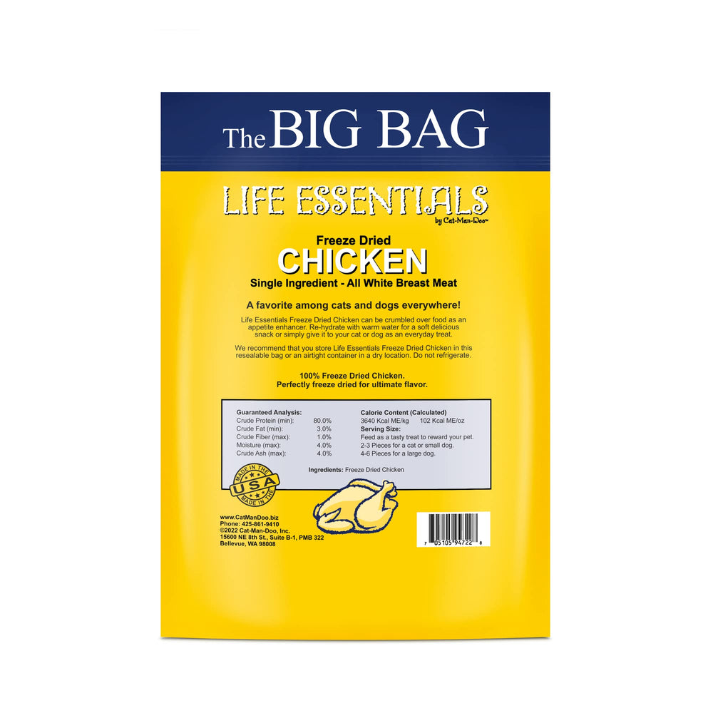 Life Essentials Cat-Mandoo single-ingredient dried chicken snack for dogs and cats.