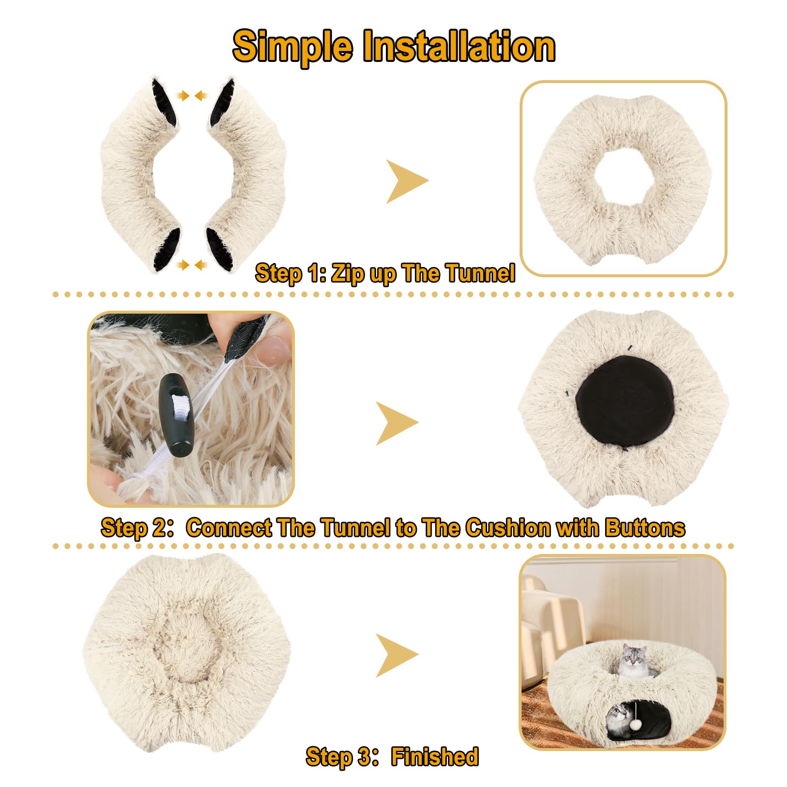 LifeIdeas cat tunnel demonstrates three assembly variants for flexible layouts.