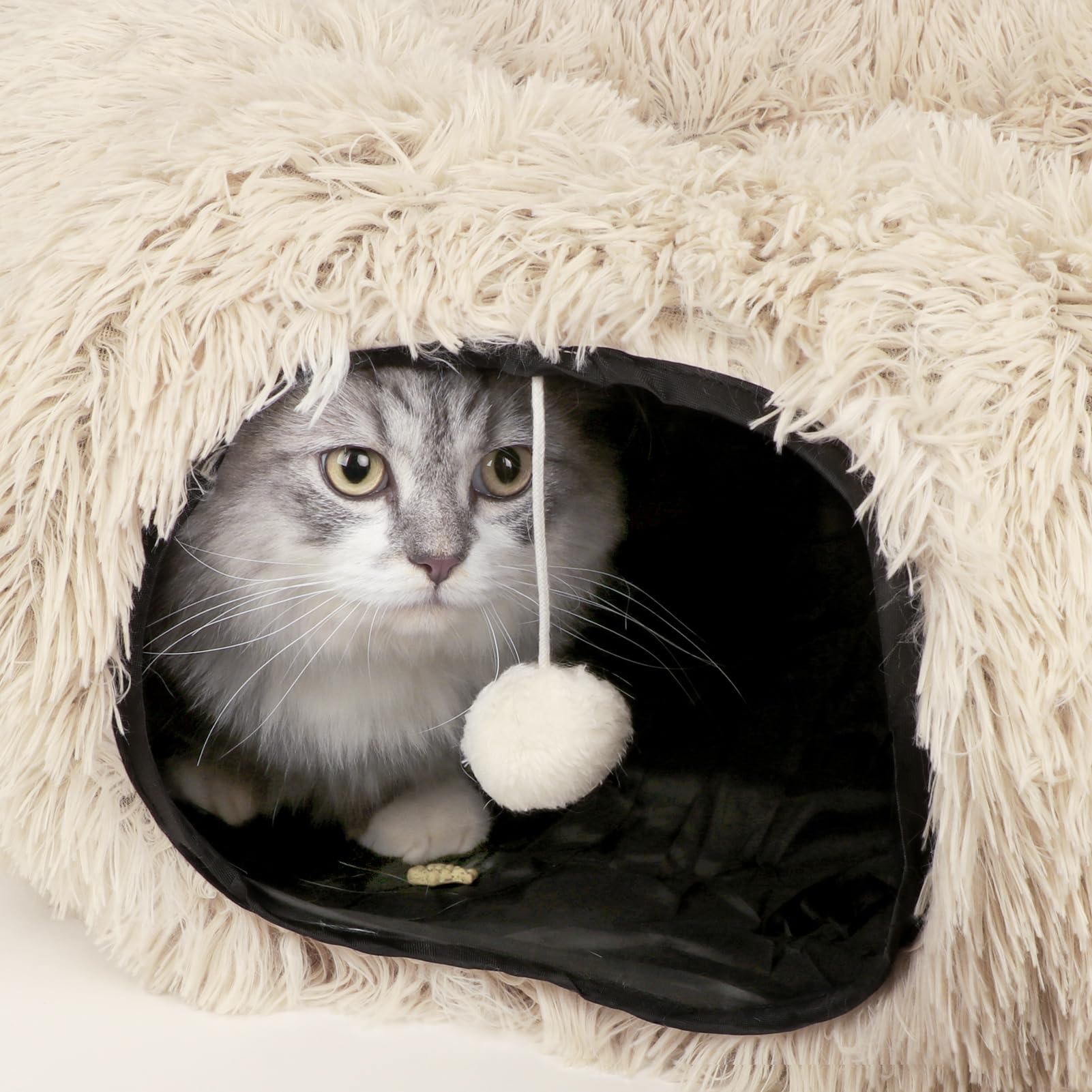 LifeIdeas cat tunnel features removable washable pad for easy cleaning.