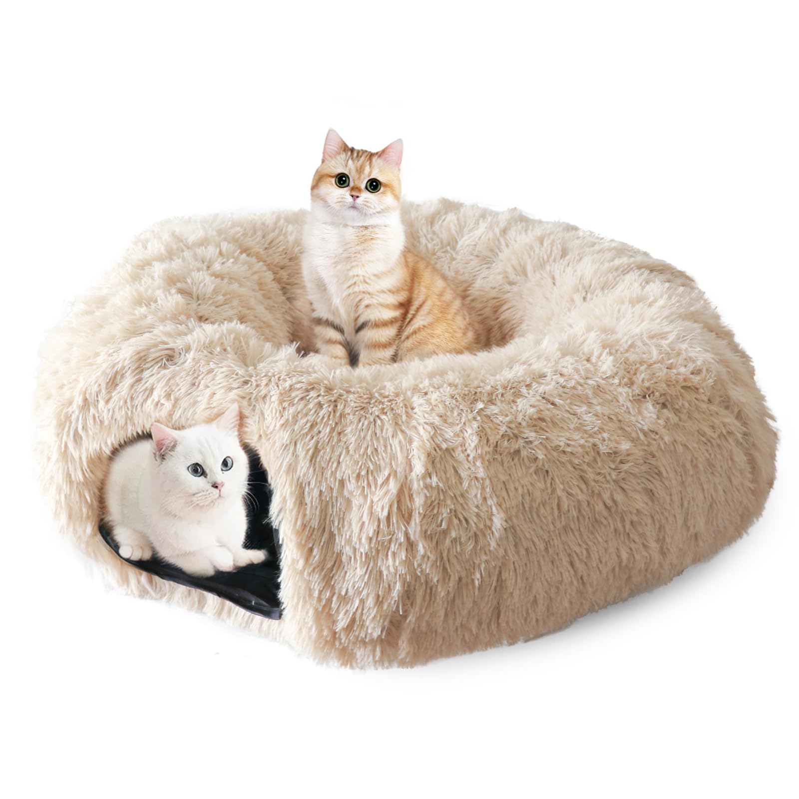 LifeIdeas large cat tunnel bed folded into a donut shape for cozy play and rest.