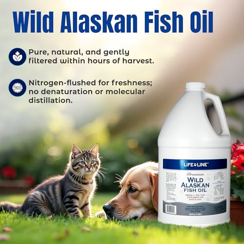 Life Line wild Alaskan fish oil being poured into pet food for easy dosing.