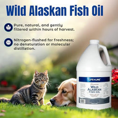 Life Line wild Alaskan fish oil being poured into pet food for easy dosing.