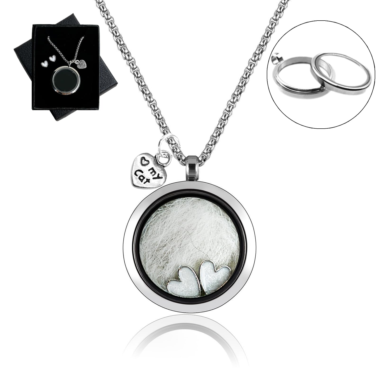 Lifelisa cat fur keepsake necklace glass pendant keeps memory near heart