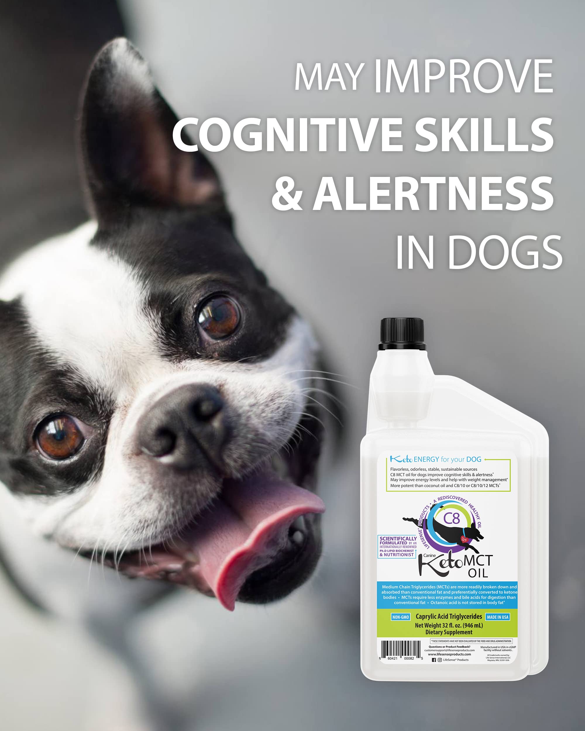 LifeSense C8 MCT Oil USA-made label conveys quality and veterinary-trusted nutrition