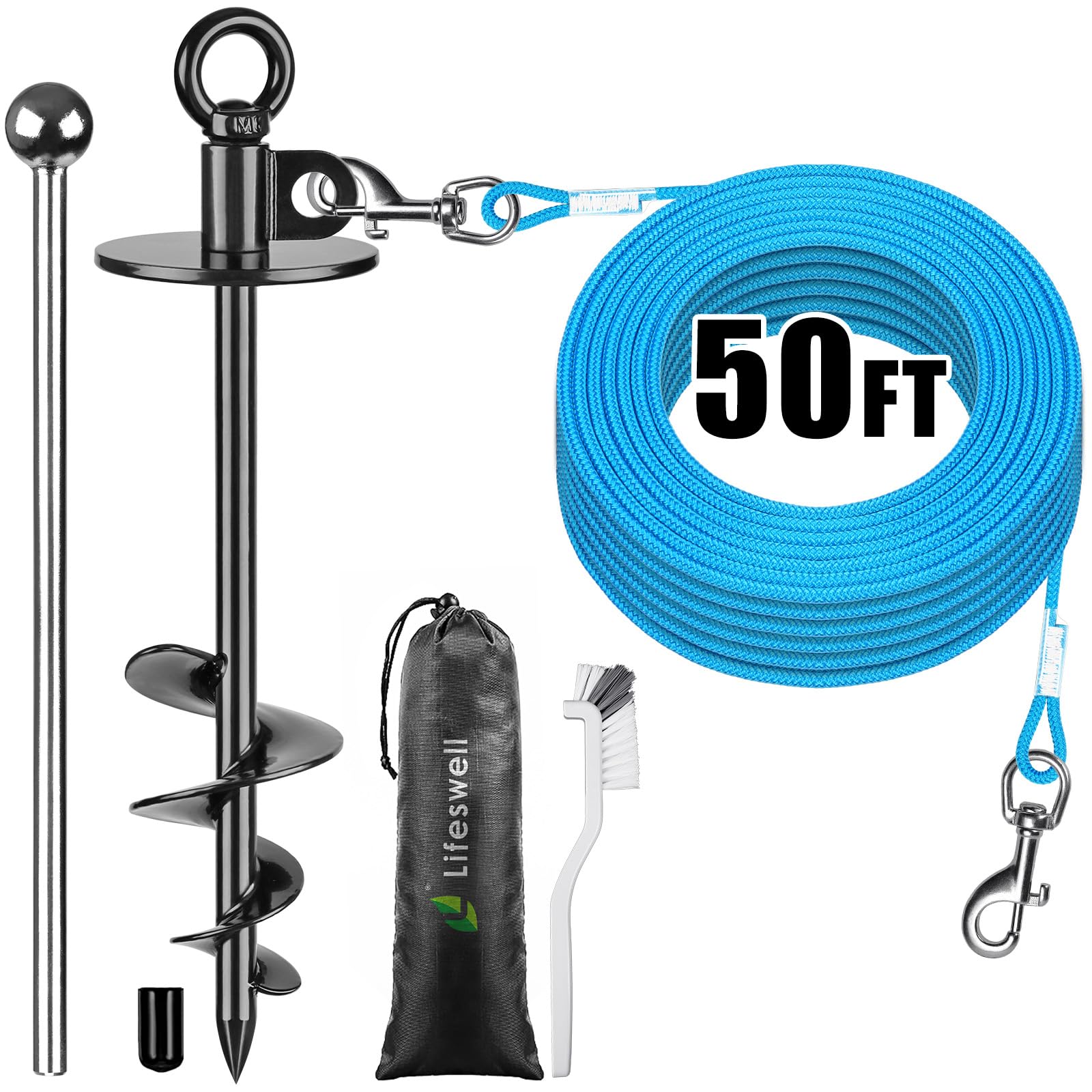 Lifeswell dog tie-out cable 50ft—freedom to explore safely.