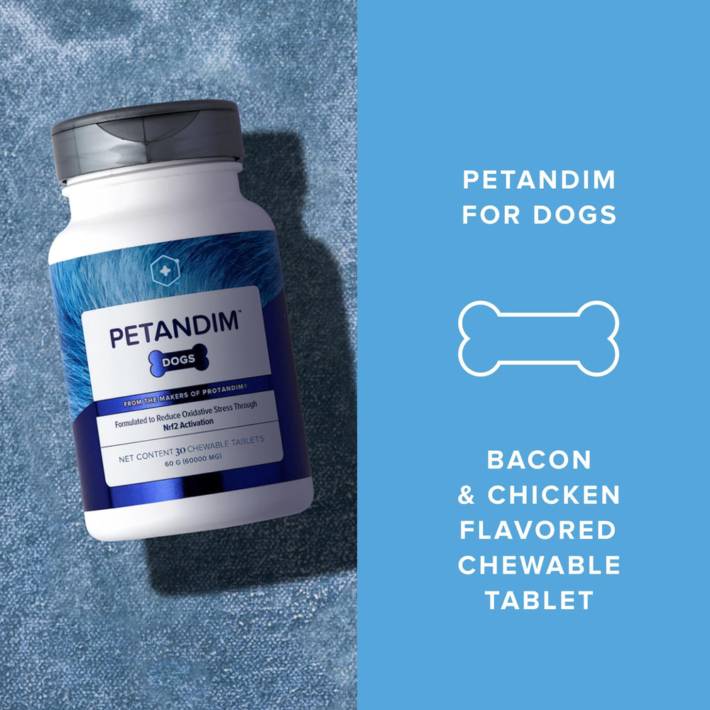LifeVantage Petandim dog coat image highlighting shine and skin health from omega-3 and collagen.