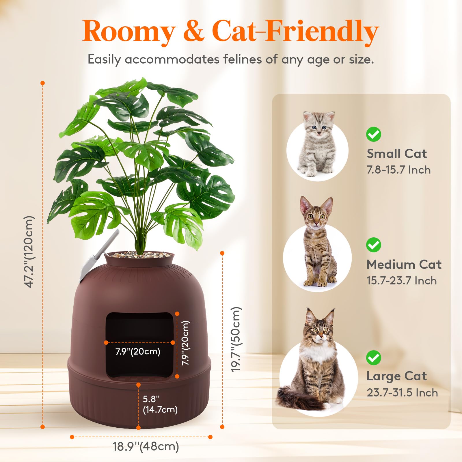 Lifewit litter box 18-leaf simulated plant highlights decorative camouflage and odor containment.