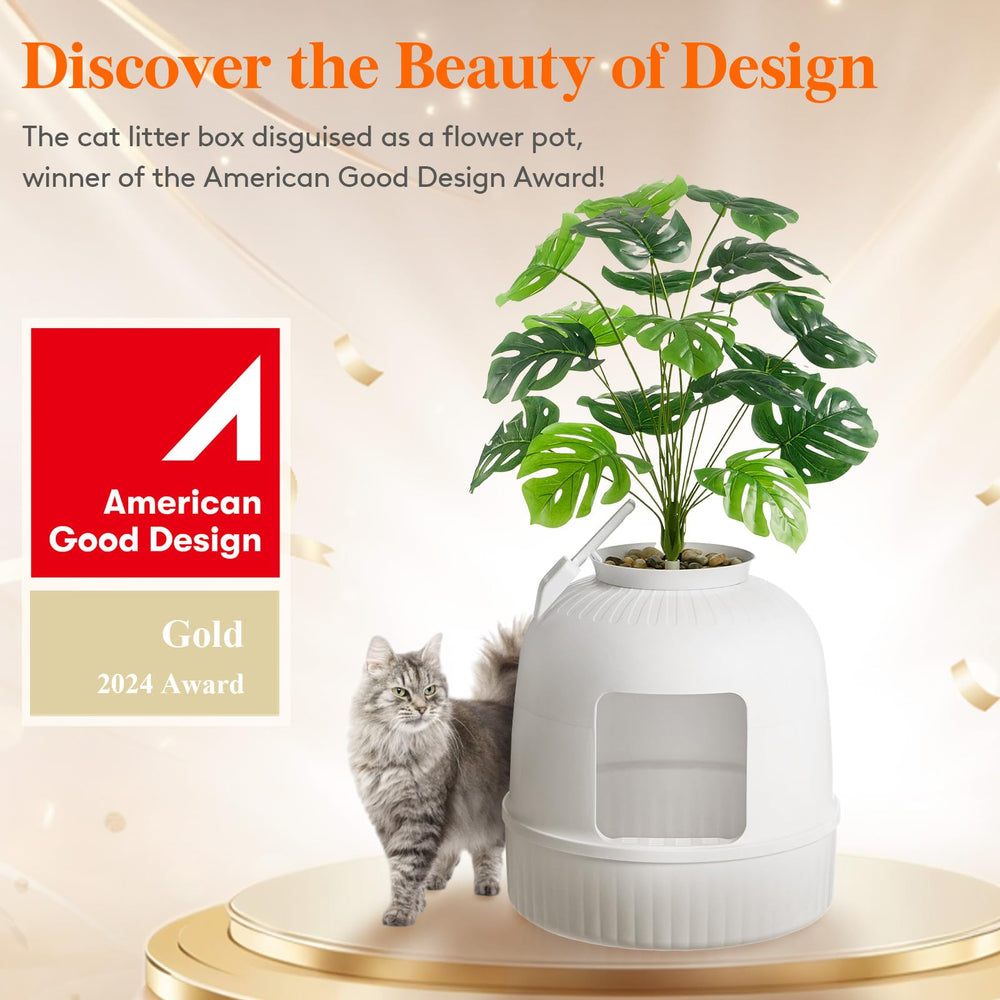 Lifewit litter box plant-detail features an 18-leaf faux plant for decor and privacy.