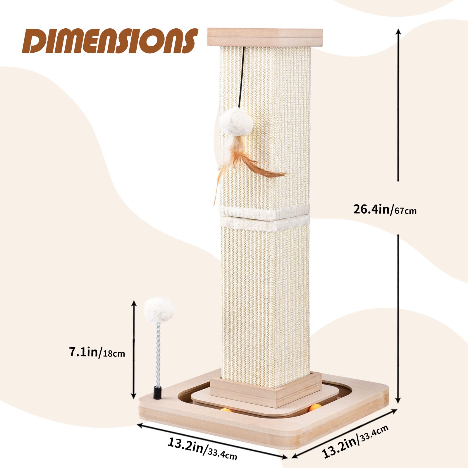 LIFLIX 27in cat scratching post side view shows tall, reach-ready height