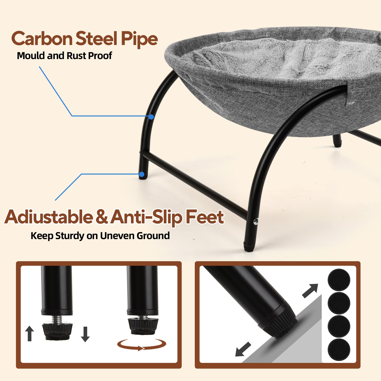 LIFLIX anti-slip mats on legs prevent shifting on uneven floors.
