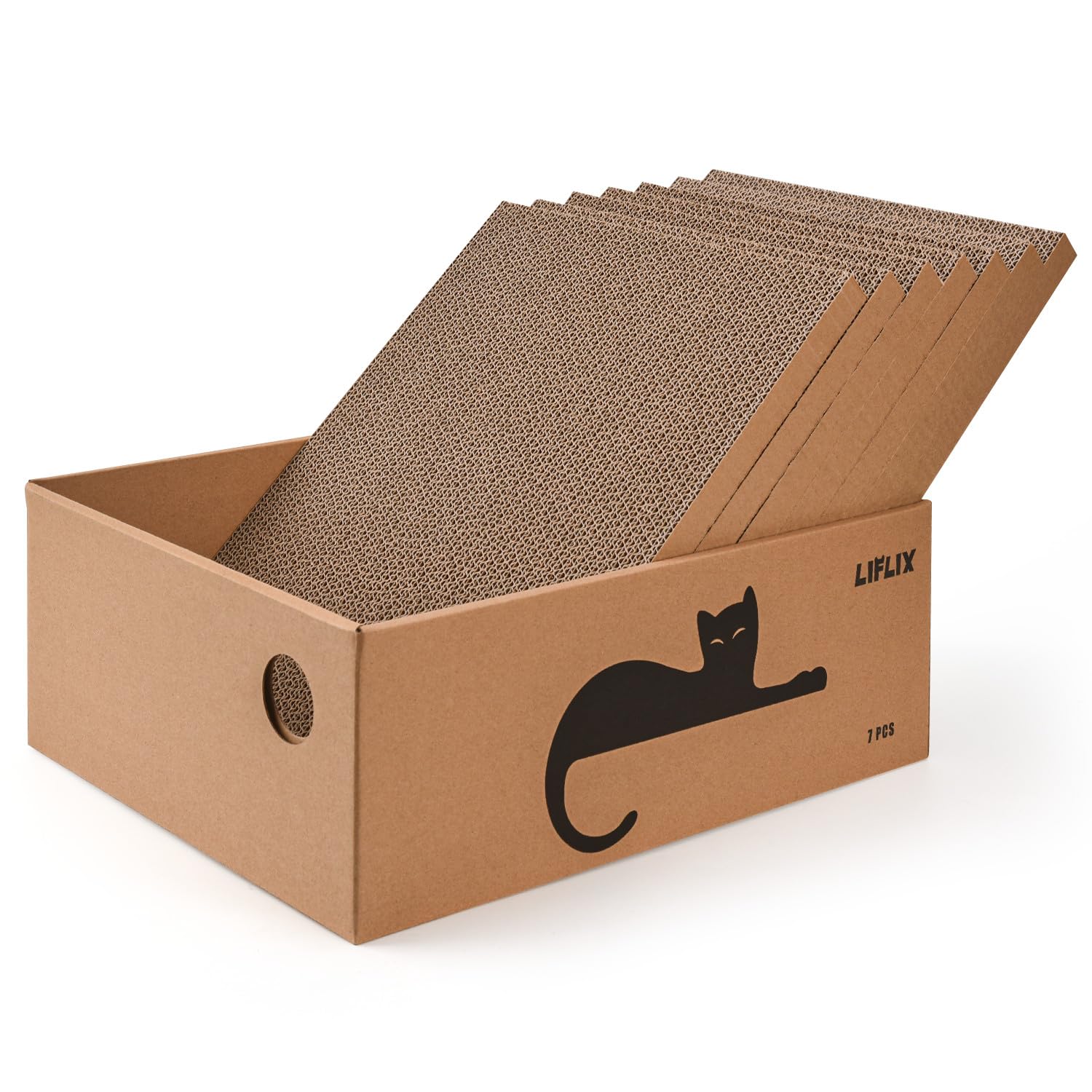 LIFLIX scratch box front view shows durable cardboard construction for indoor cats.