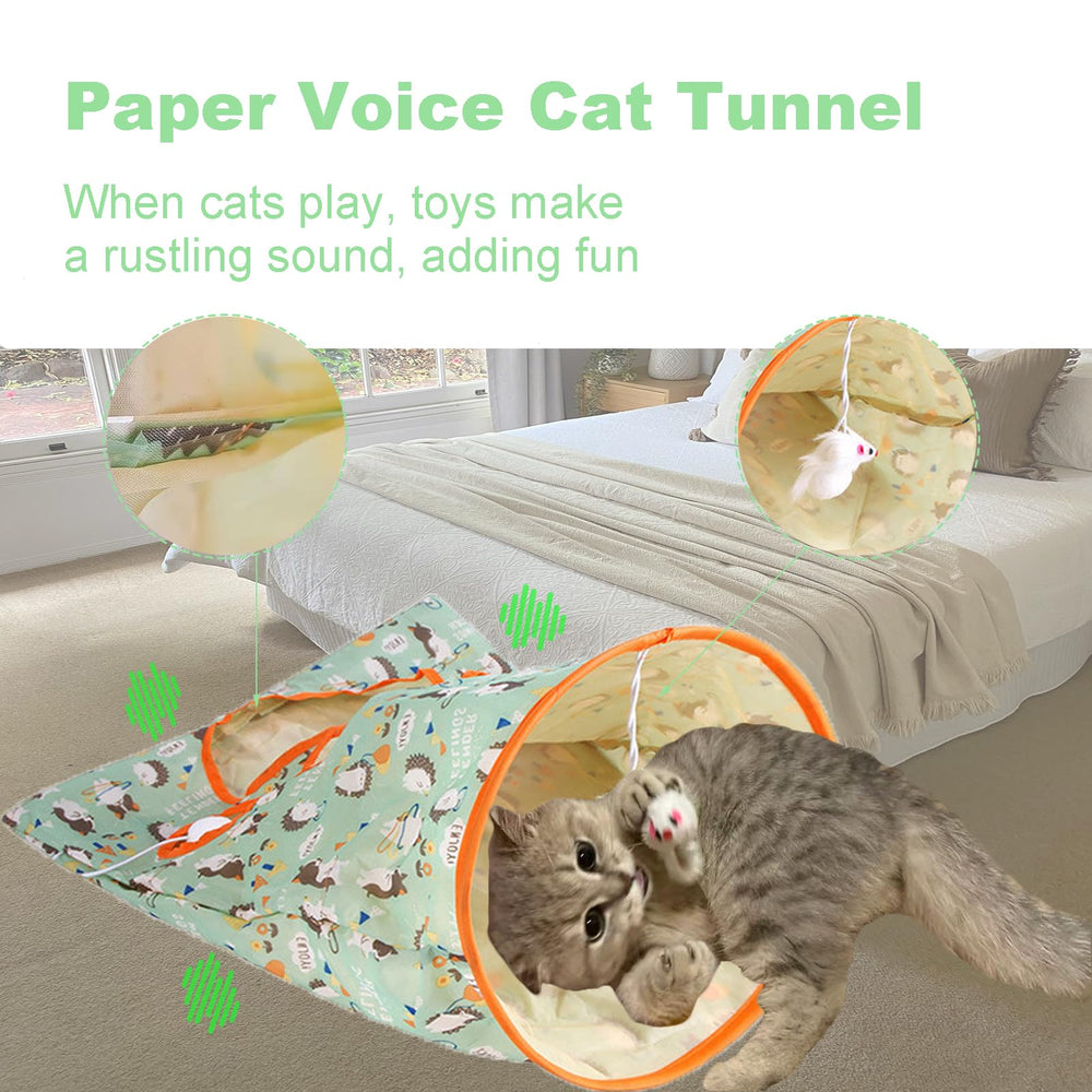 LIFTATAPA tunnel with plush mouse toy, interactive hide-and-seek action for cats