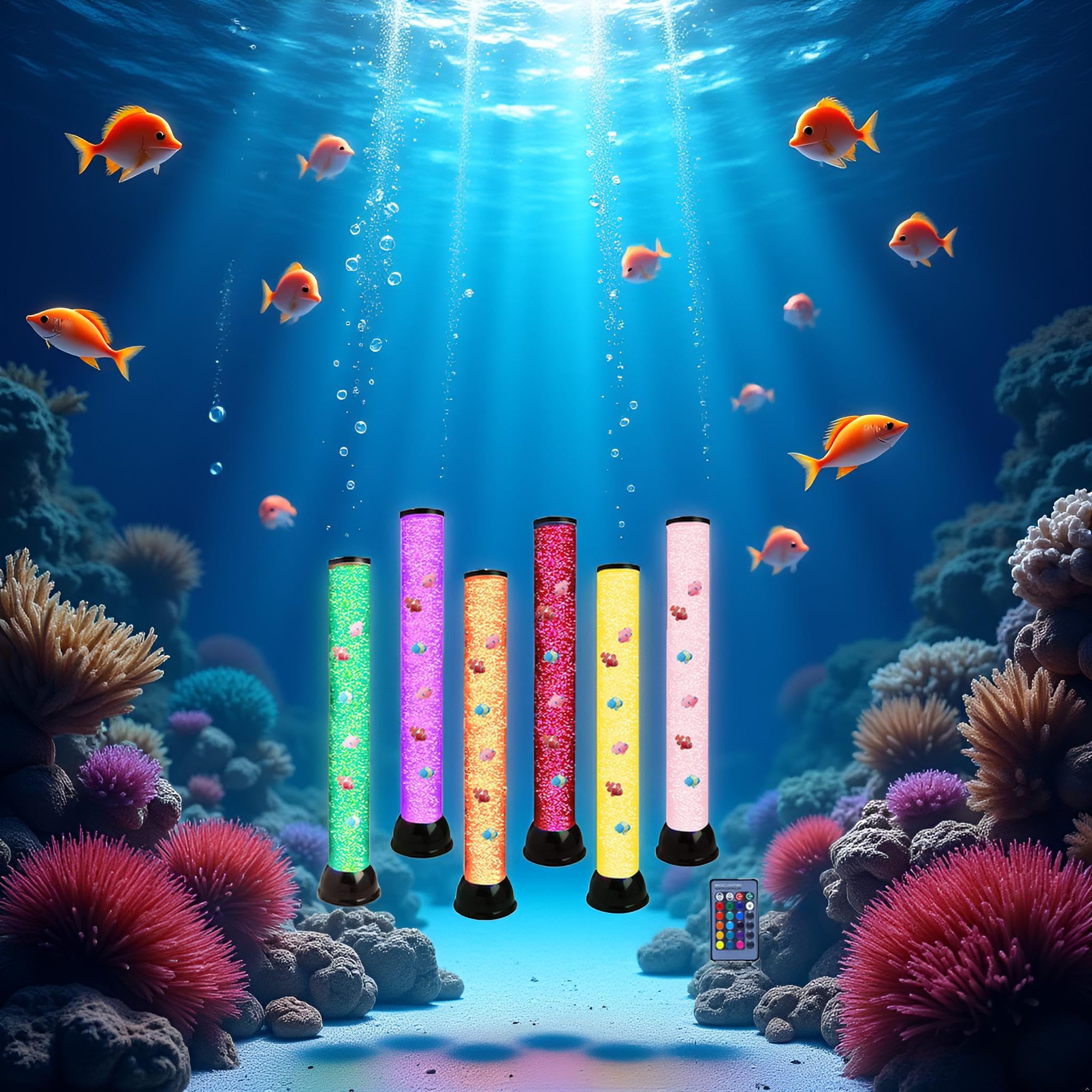 Lightahead 32in lamp side view reveals lifelike fish movement for tranquil décor.