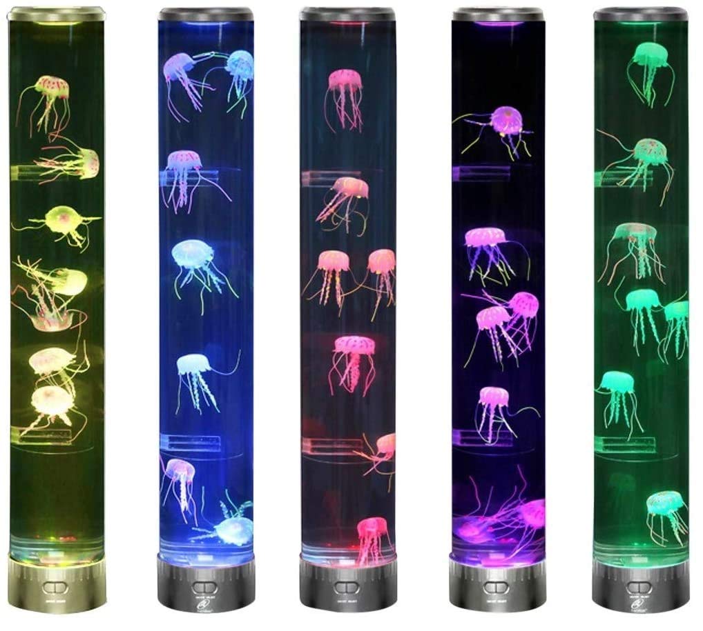 Lightahead LED Jellyfish Aqua Mood Lamp closeup showing lifelike jellyfish and calm glow.